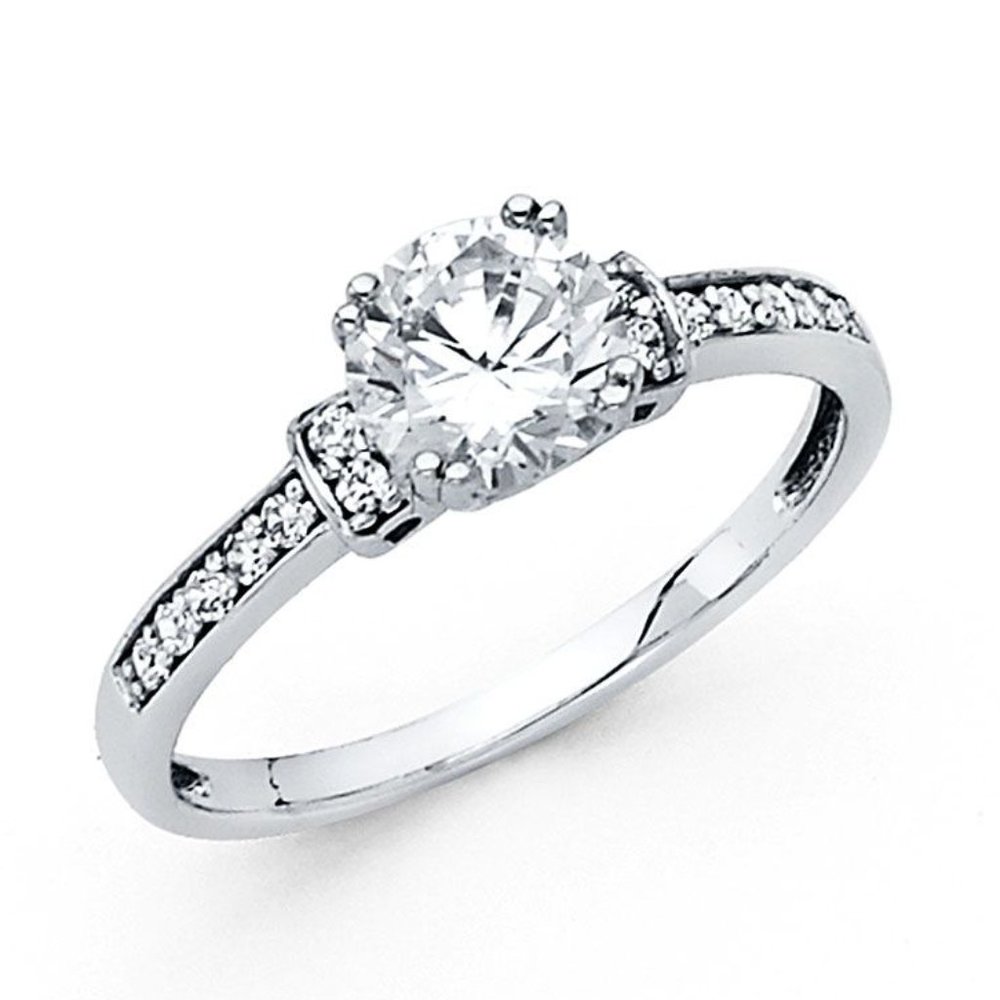 14k Solid White Gold Engagement Ring